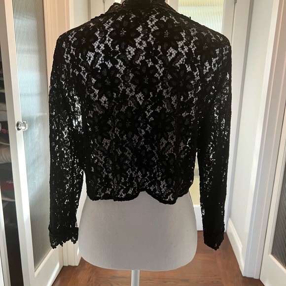 Open Front Lace Black Caplet by Patrick Christopher. Scallop Front Detail. - Picture 2 of 4